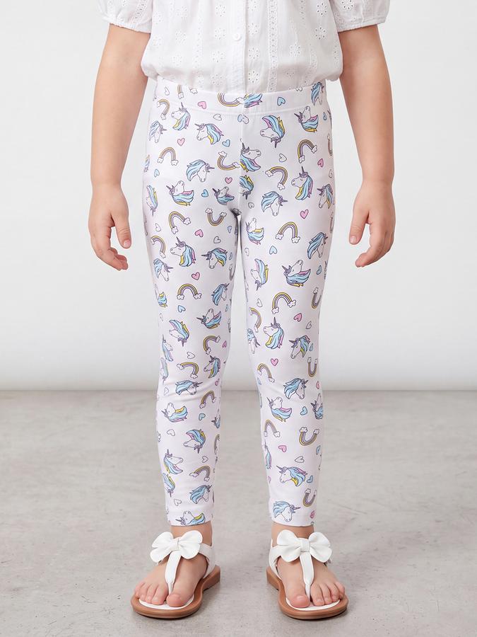 R&B Girls White Unicorn Print Elasticated Waist Leggings