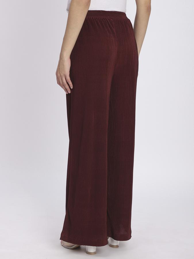 R&B Women Wine Textured Wide-Leg Trousers
