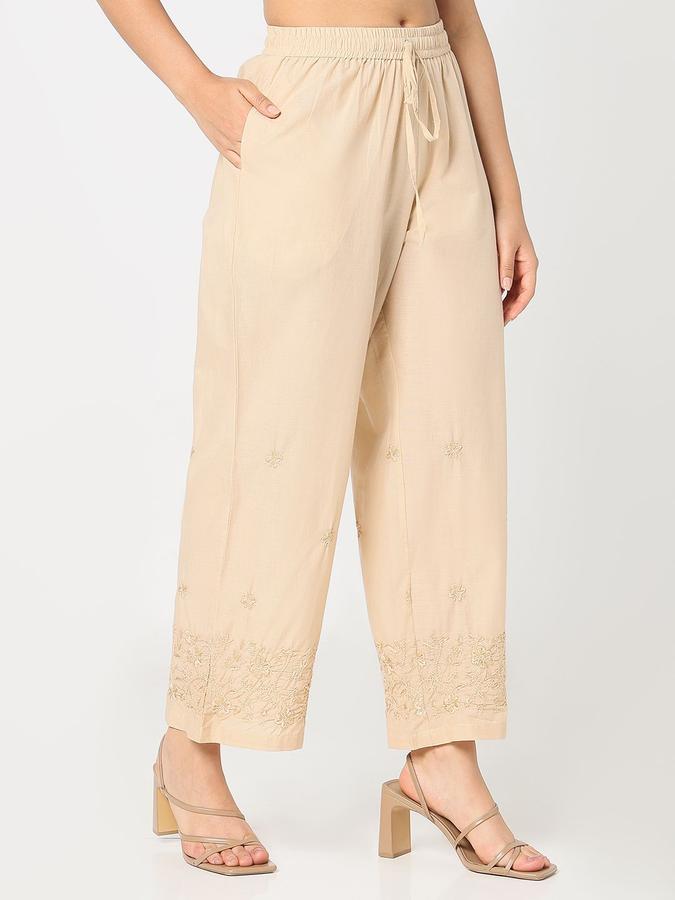 R&B Women Beige Embroidered Straight Fit Pants