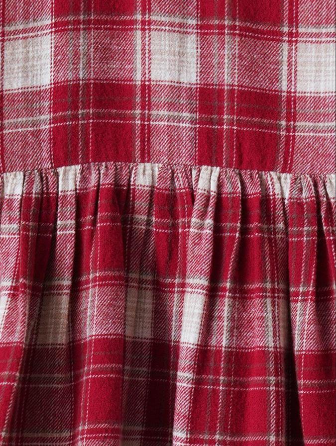 R&B Red Checked  Girls Long Sleeves Dress