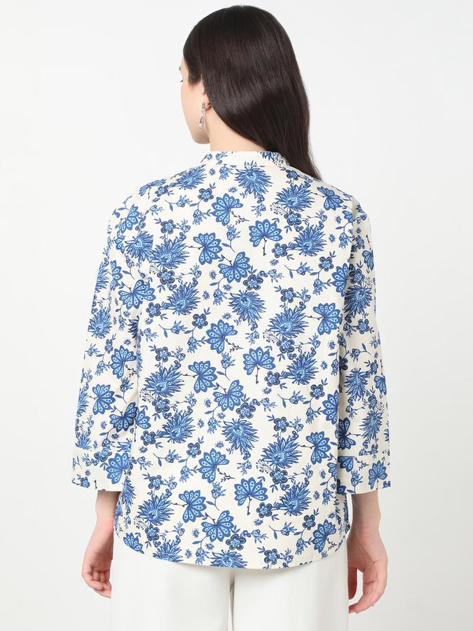Women Cotton Regular Fit Mandarin Collar Floral Top