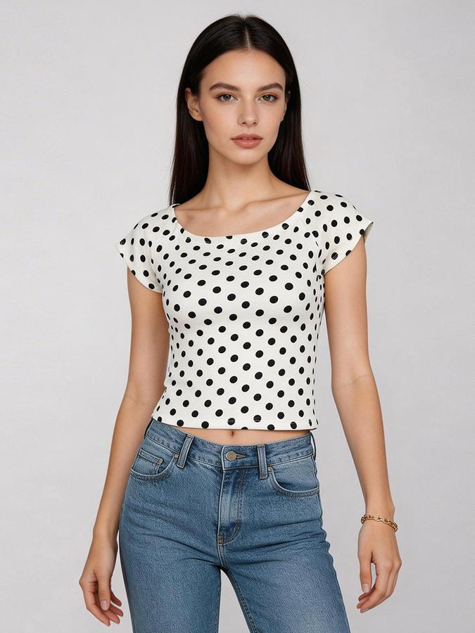 R&B Beige Printed Women Fitted Top 