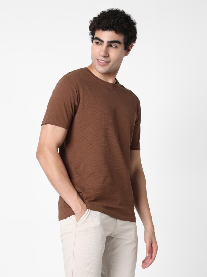 Men Cotton Regular Fit Crew Neck Textured T-shirt
