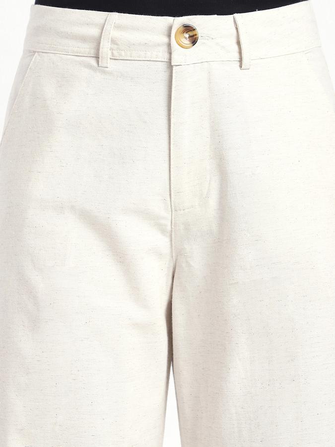 Women Cotton Straight Leg High Rise Solid Pants