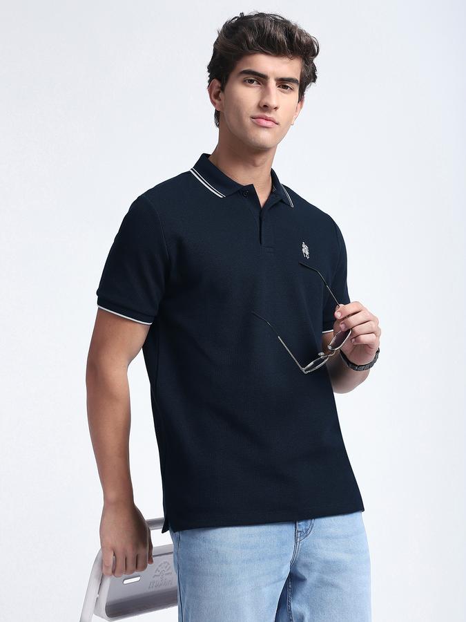 Men Cotton Blend Slim Fit Polo Neck Solid T-shirt