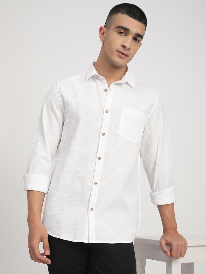 Men Cotton Regular Fit Point Collar Solid Shirt