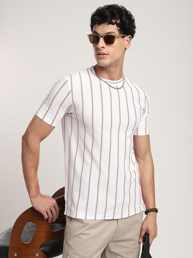 Men Cotton Regular Fit Crew Neck Striped T-shirt