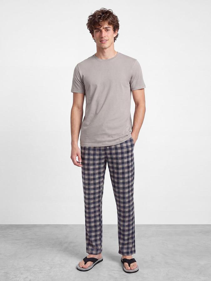 R&B Men Navy Blue Checked Pure Cotton Mid Rise Lounge Pants