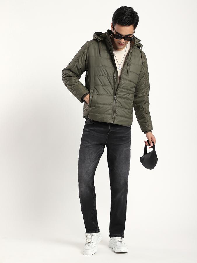 Men Polyester Tapered Quilted Puffer Jacket