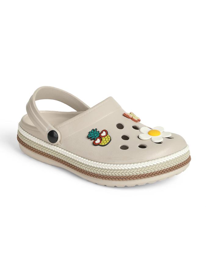 R&B Beige Embellished Slip On Women Clogs