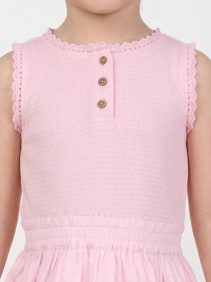 R&B Pink Cotton Textured Girls Dresses