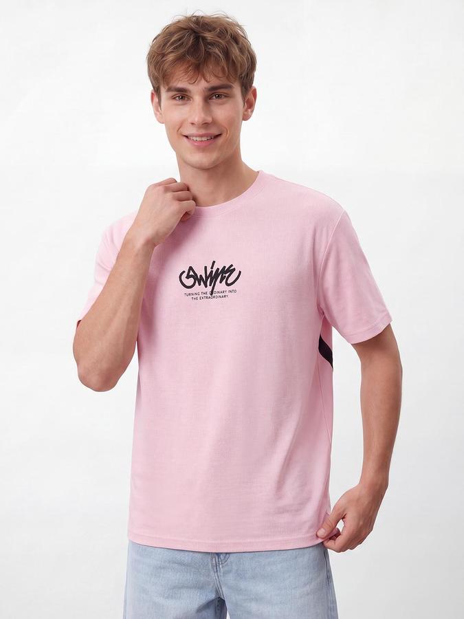 R&B Men Pink Graphic Back Print Pure Cotton Short Sleeves Tshirt