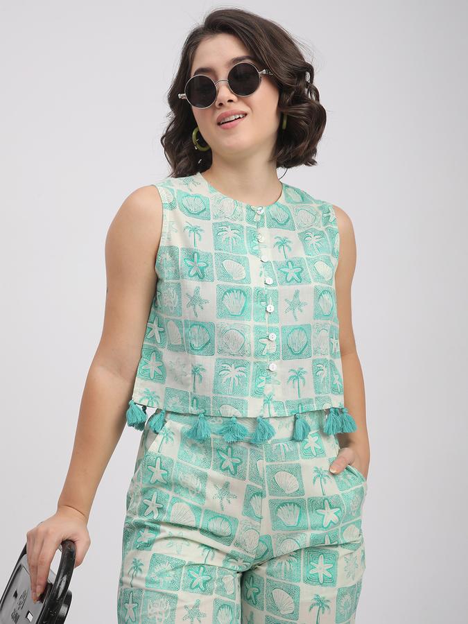 Women Cotton Regular Fit Round Neck Printed Ethnic Top