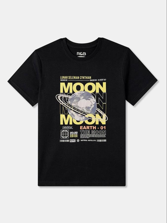 R&B Navy Blue Cotton Round Neck Printed Boy T-Shirt
