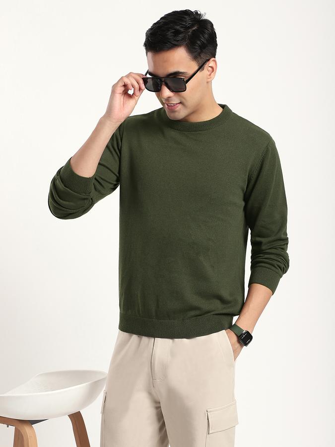 Men Cotton Blend Regular Fit Crew Neck Solid Sweater