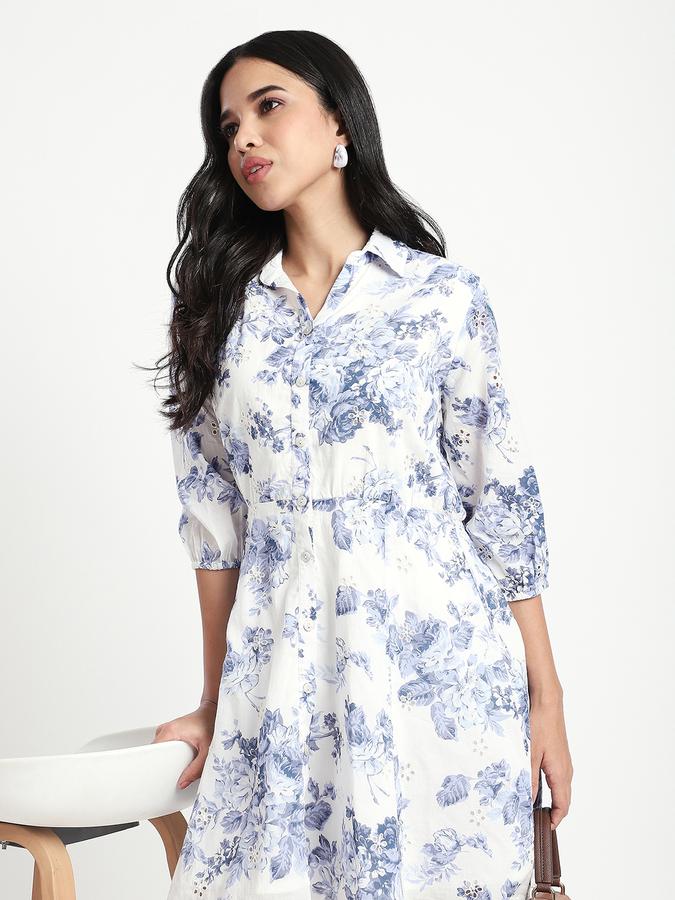 Women Cotton Blend A-Line Above Knee Floral Dress
