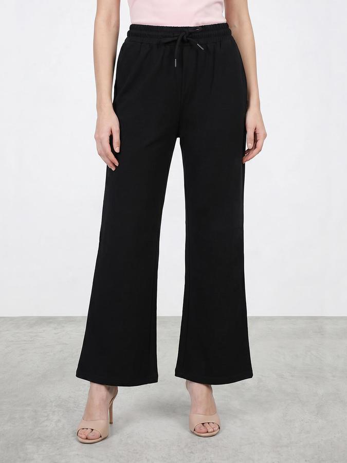 R&B Women Black Pure Cotton Wide Leg Trackpant 