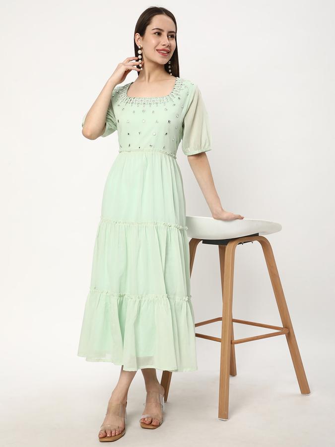 Women Georgette Embellished Tiered Ethnic Dress