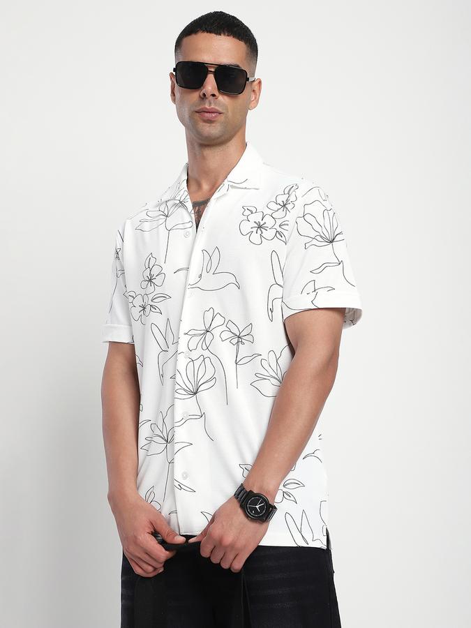 Men Cotton Blend Relaxed Fit Cuban Collar Floral Shirt