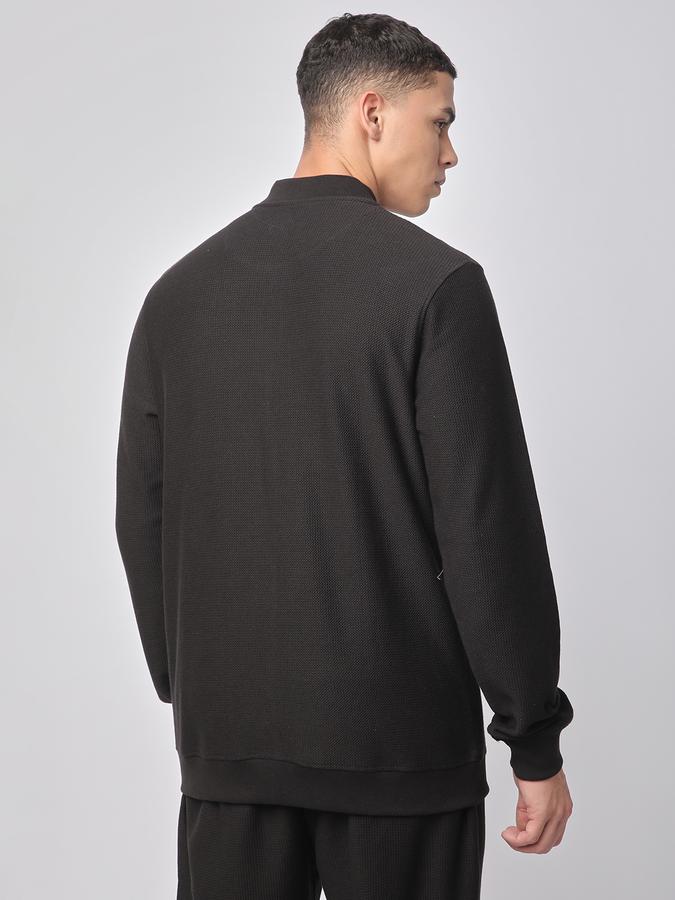 Men Cotton Blend Regular Fit Waffle Knit Bomber Jacket