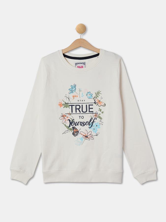 Girls Cotton Regular Fit Long Sleeve Crew Neck Graphic Sweatshirt