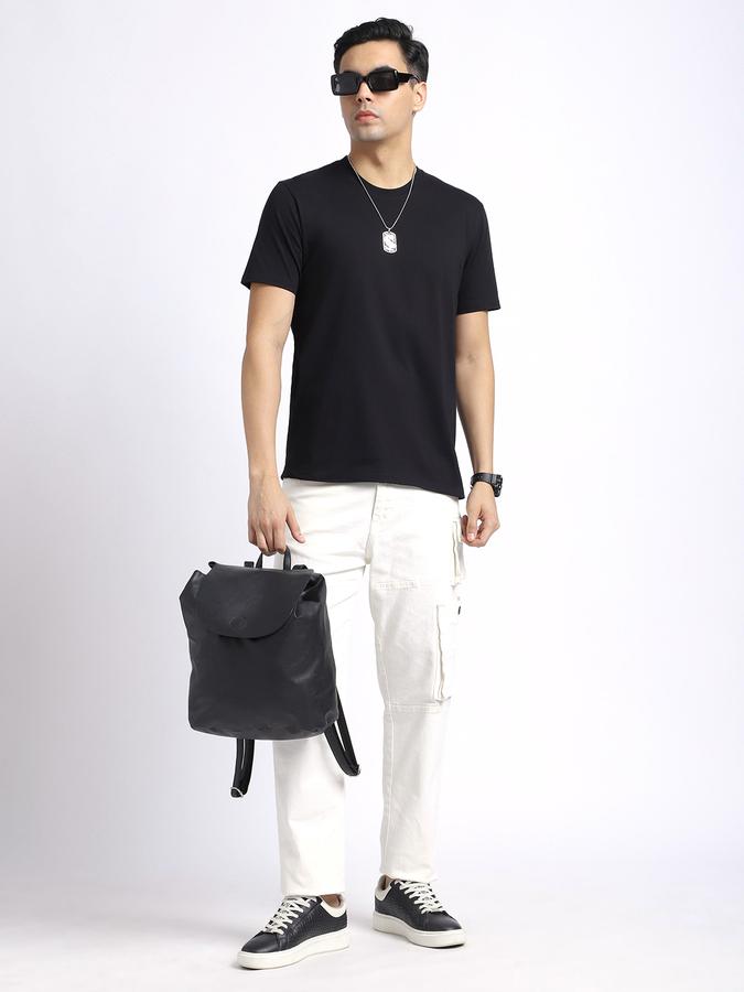Men Cotton Regular Fit Crew Neck Solid T-shirt