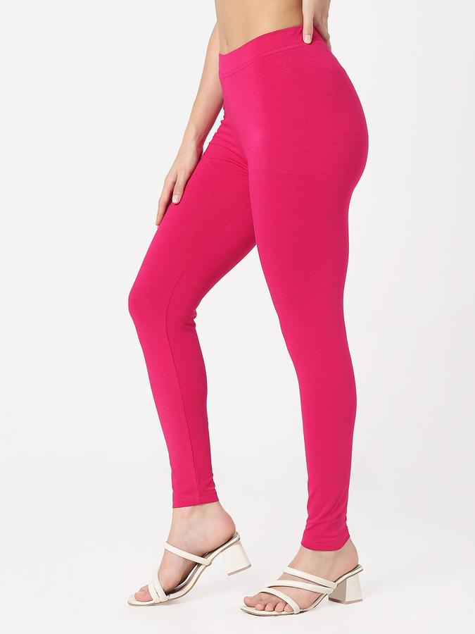 Women Cotton Lycra Elasticated Waist Full Length Solid Leggings
