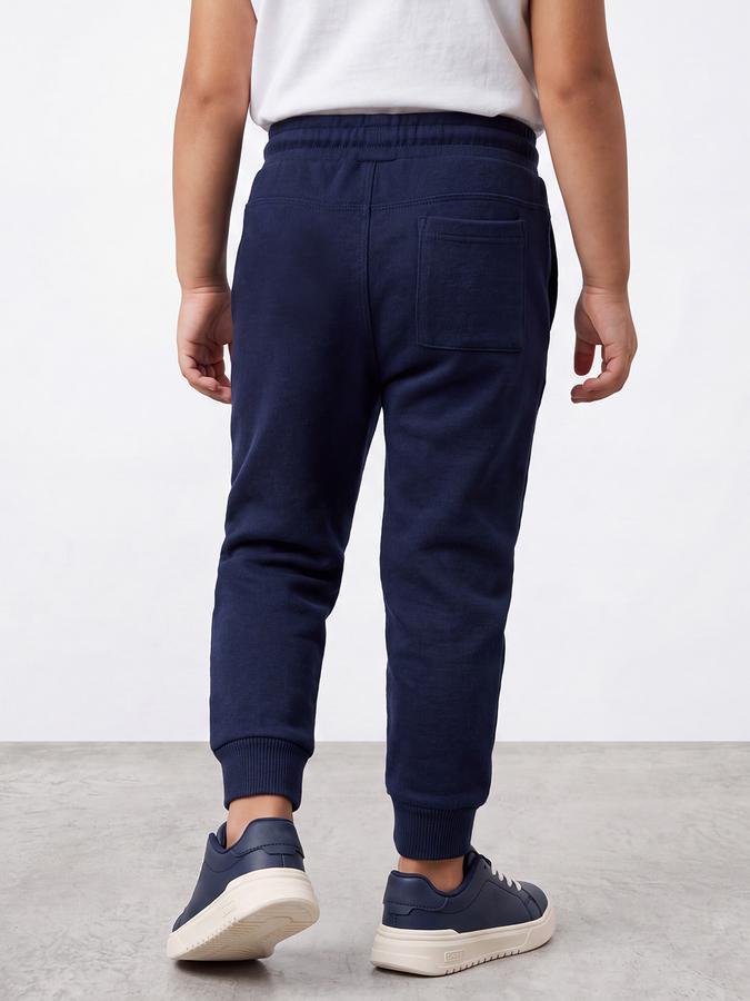 R&B Boys Blue Pure Cotton Color Blocked Mid Rise Trackpants With Drawstring Closure