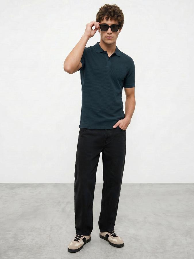 R&B Green Men Textured Short Sleeves Tshirt