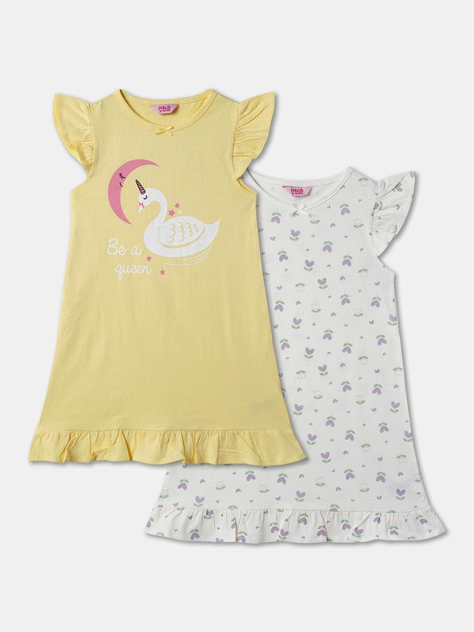 Pack of 2 Girls Typographic Print Nighshirts image number 0