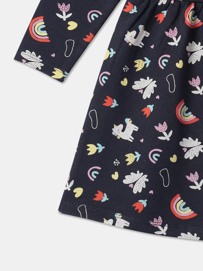 Girls Cotton A-Line Round Neck Printed Dress