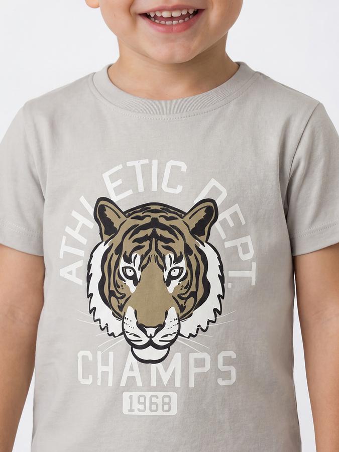 R&B Boys Grey Short sleeve Round Neck Varsity Club Collegiate Graphics Bold Graphic Pure Cotton T-Shirt