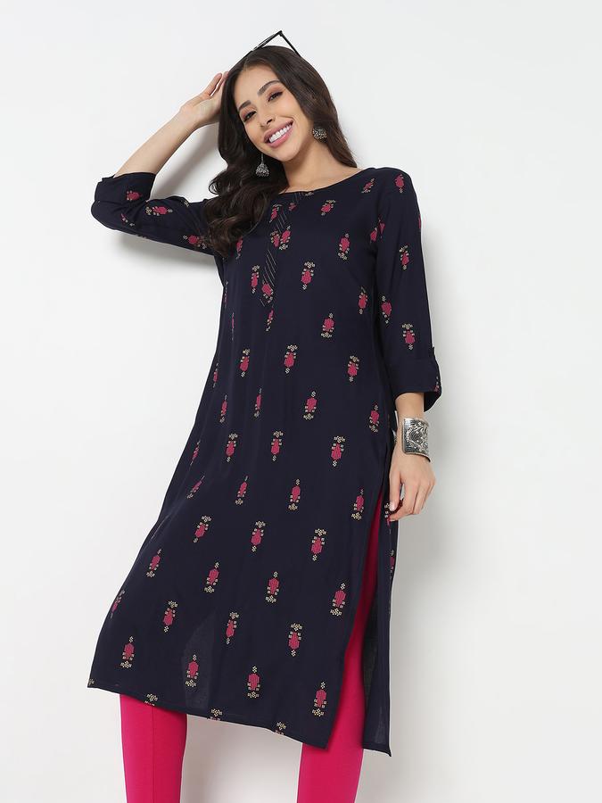 women's round neck regular fit printed festive kurta