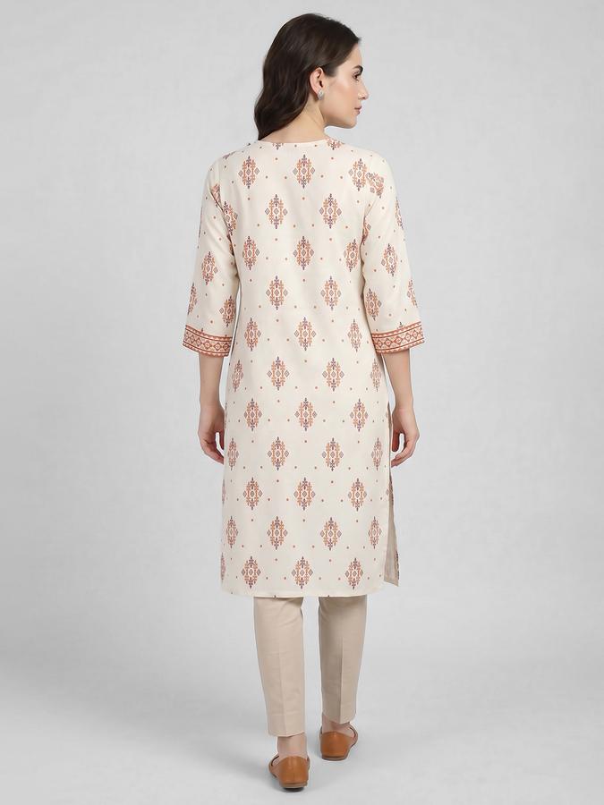 R&B Off White Printed Women Three-Quarter Sleeves V-Neck Kurta