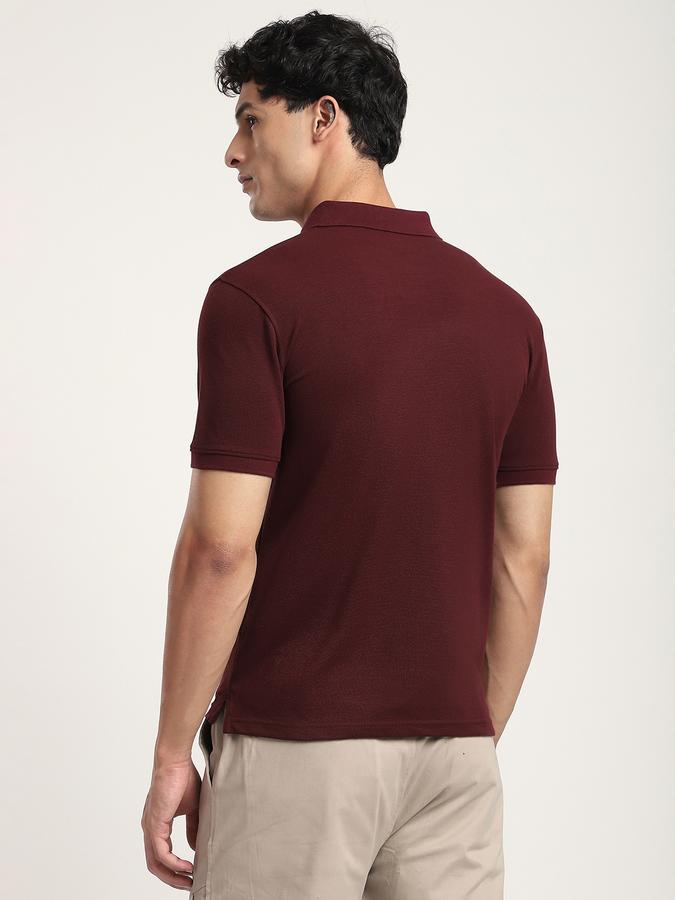 Men Cotton Blend Regular Fit Polo Neck Solid T-shirt
