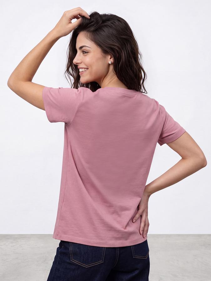 R&B Women Shell Pink Bold Typographic Print Short Sleeves Tshirt