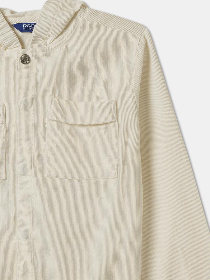 Boys Cotton Hooded Button Front Solid Jacket