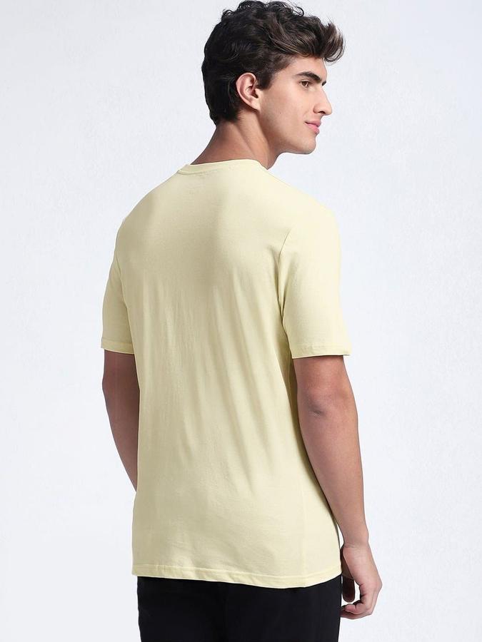 R&B Mens Light Yellow Solid Round Neck Short Sleeves T-shirt