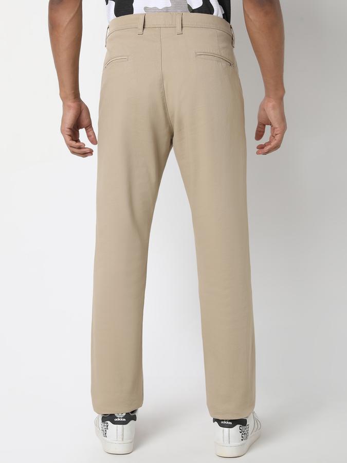 Men Cotton Slim Fit Flat Front Solid Trousers