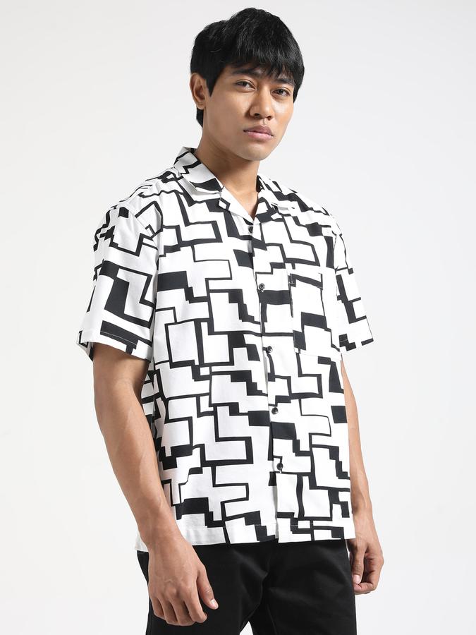 Men Geometric Lapel Collar Casual Shirts image number 1