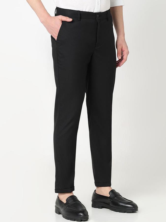 R&B Men Black Solid Regular Fit Trousers