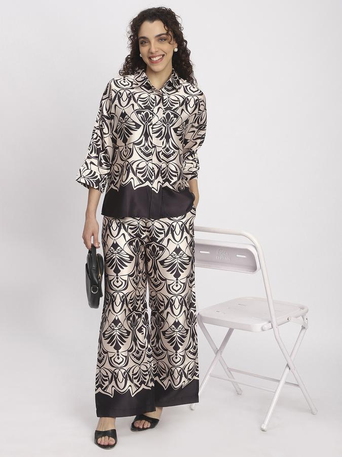 R&B Women Ivory Abstract Print Wide-Leg Trousers