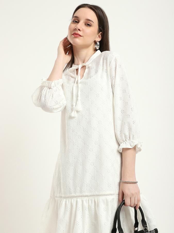 Women Polyester A-Line Short Schiffli Dress