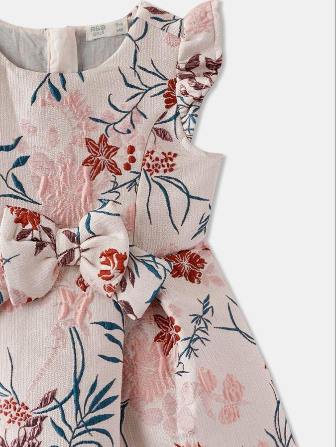 R&B Pink Floral Printed Girls Short Sleeves Dress