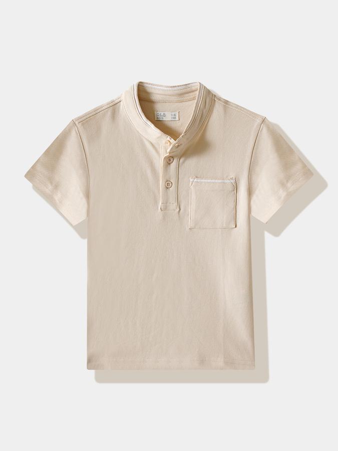 Boys Cotton Regular Fit Mandarin Collar Solid T-shirt