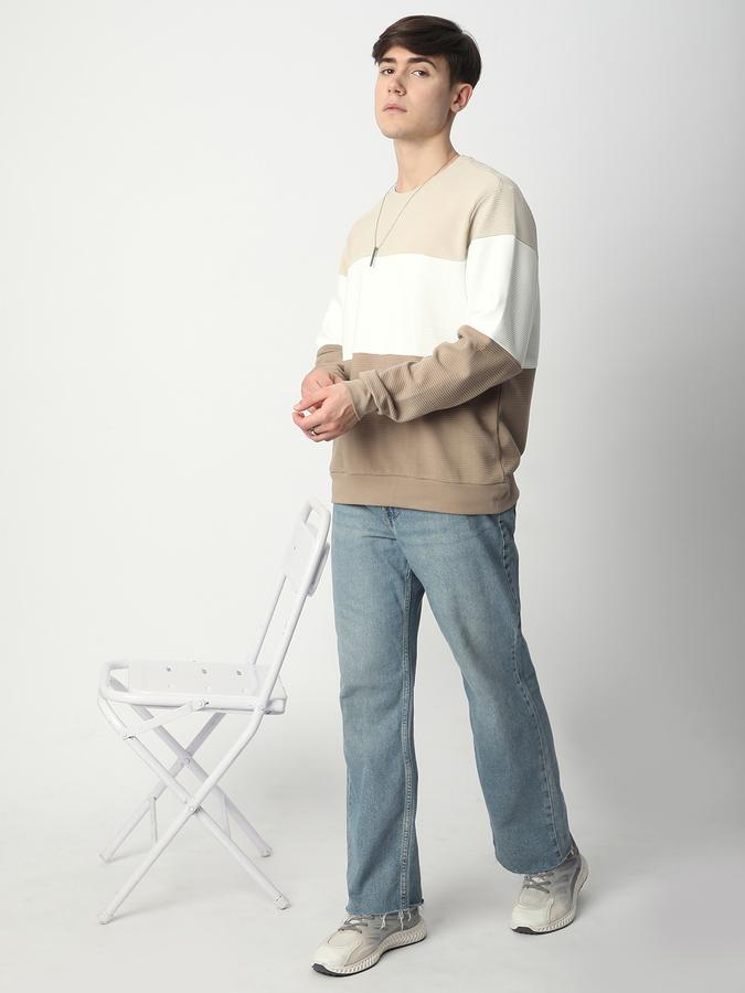 Men Cotton Regular Fit Crew Neck Colour Block Sweatshirt