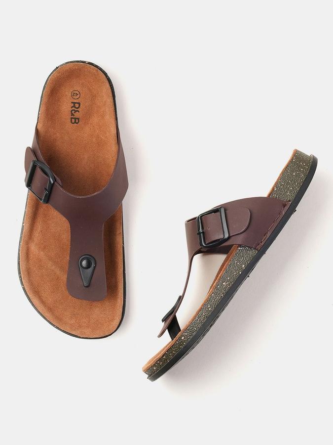 R&B Men Brown Solid Buckle Detailing Comfort Flat Sandals