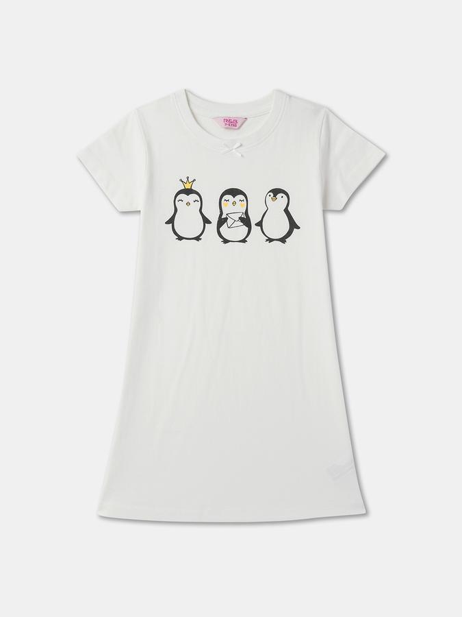 Girls Cotton Graphic Print Round Neck Short Sleeves Bow Detail Sleepwear Set