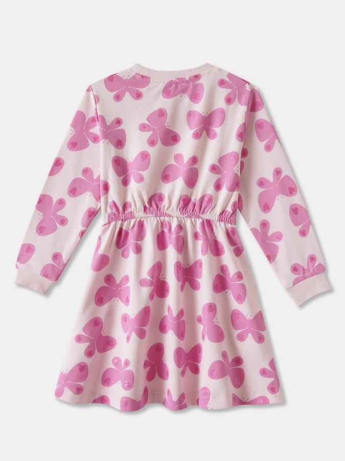 Girls Cotton Regular Fit Round Neck Printed Dress