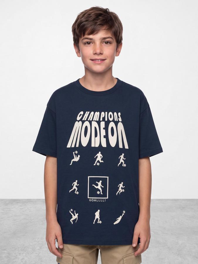 R&B Boys Blue Graphic Print Short Sleeves Round Neck Pure Cotton T-Shirt